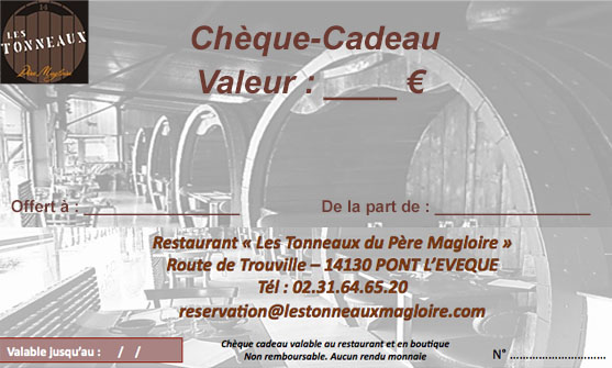 cheque-cadeau restaurant Les Tonneaux du Père Magloire à pont l'évâque en Normandie