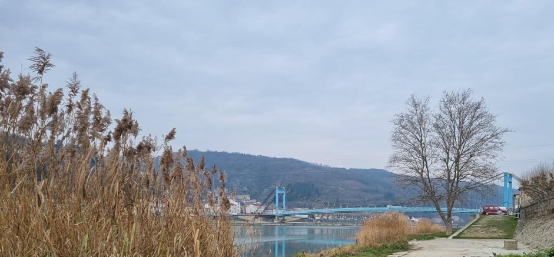 vue sur le pont depuis promenade bord rhône viarhona